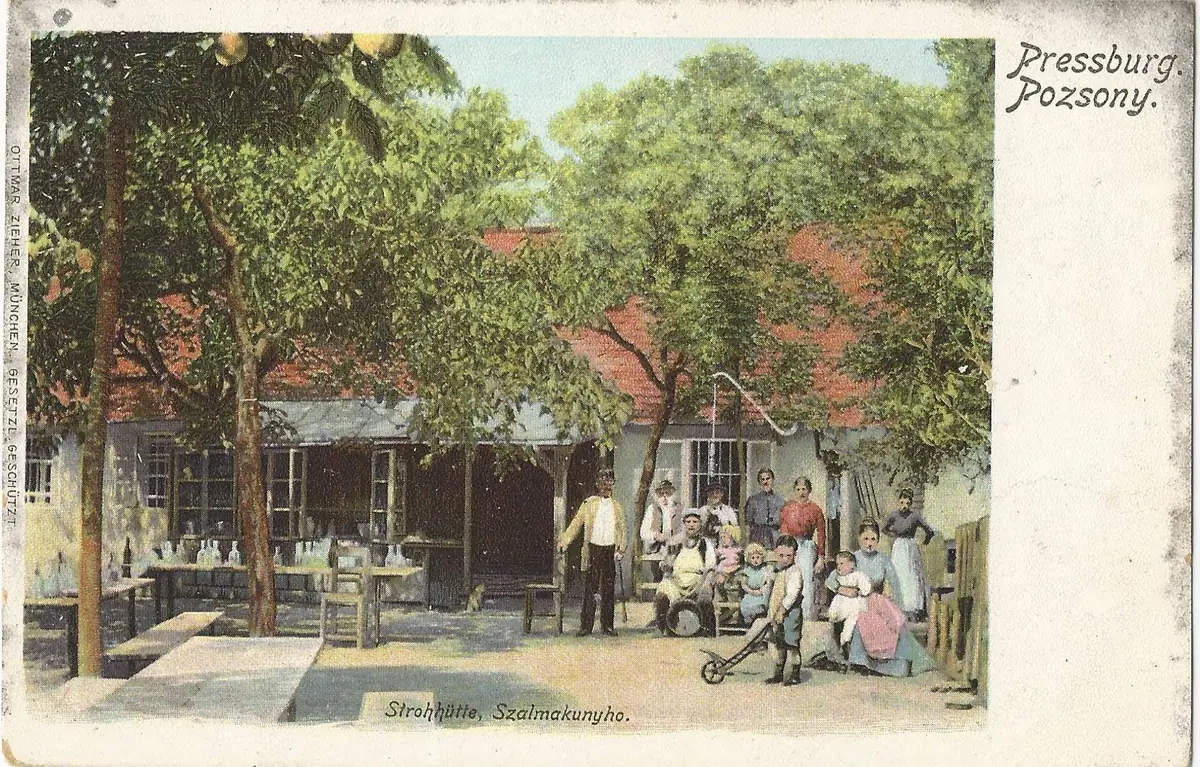 Pôvodná Slamená búda na pohľadnici z roku 1901
